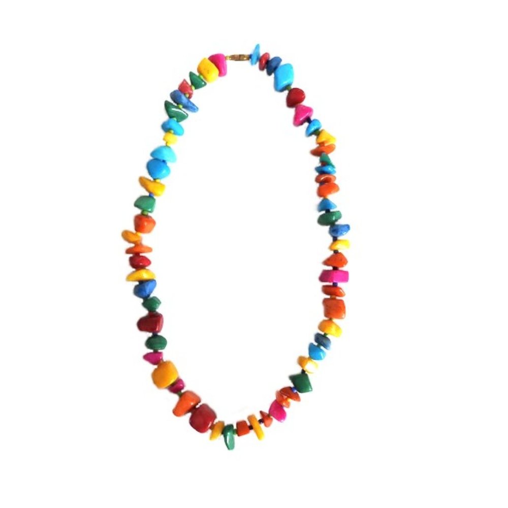 Vintage Dyed Tumbled Stone Necklace Quartz Agate Chalcedony